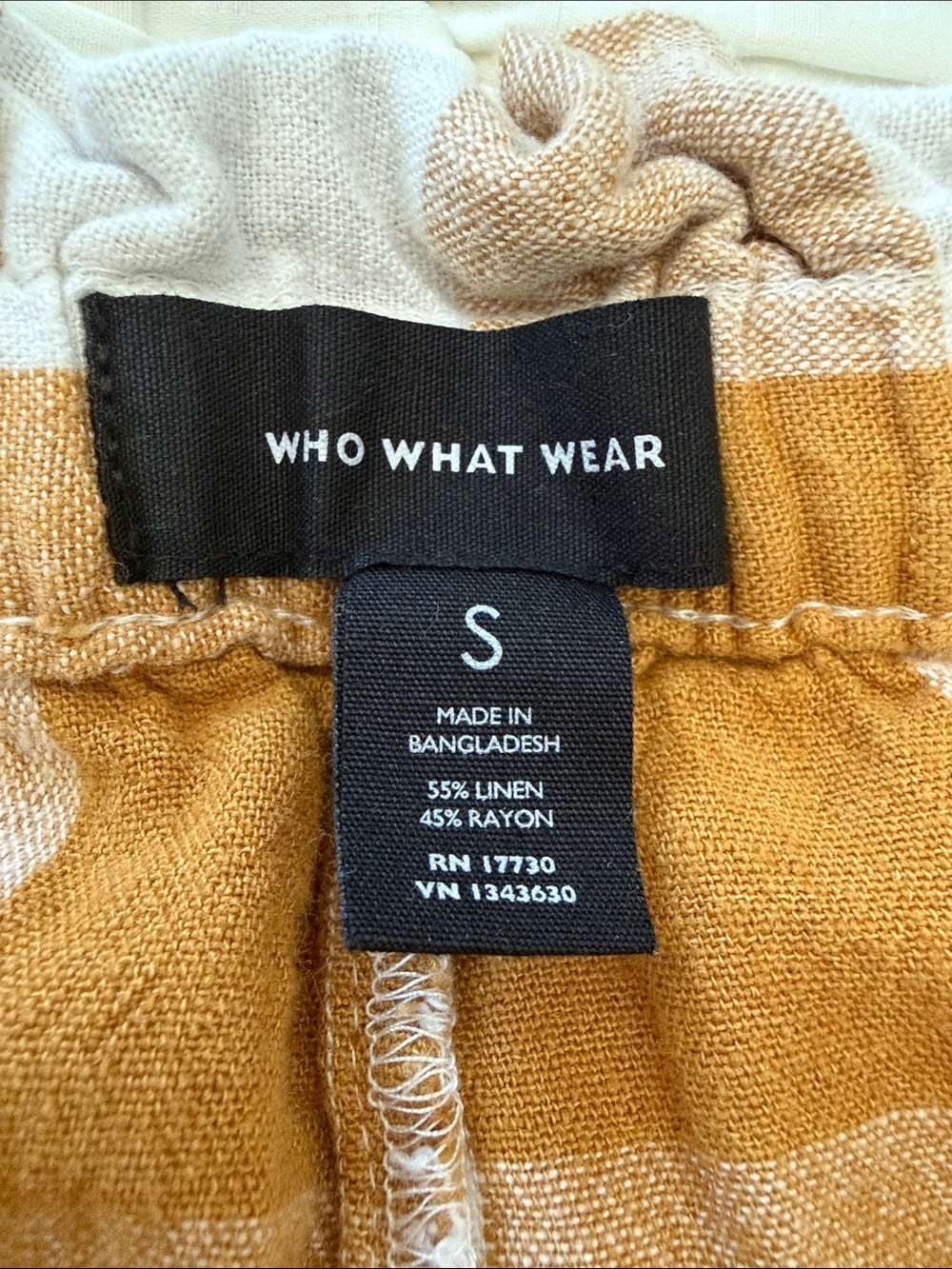 WHO WHAT WEAR | Gingham Check Yellow Drawstring Linen Blended Shorts SZ - S - Picture 6 of 6